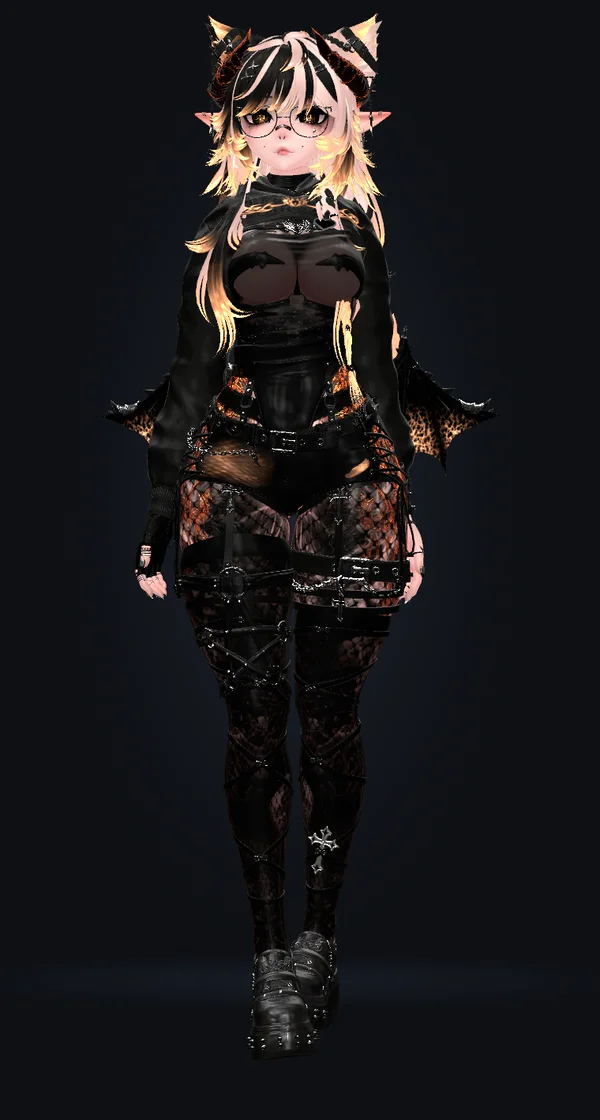 A VRChat avatar changing as friends press buttons on their phones.
